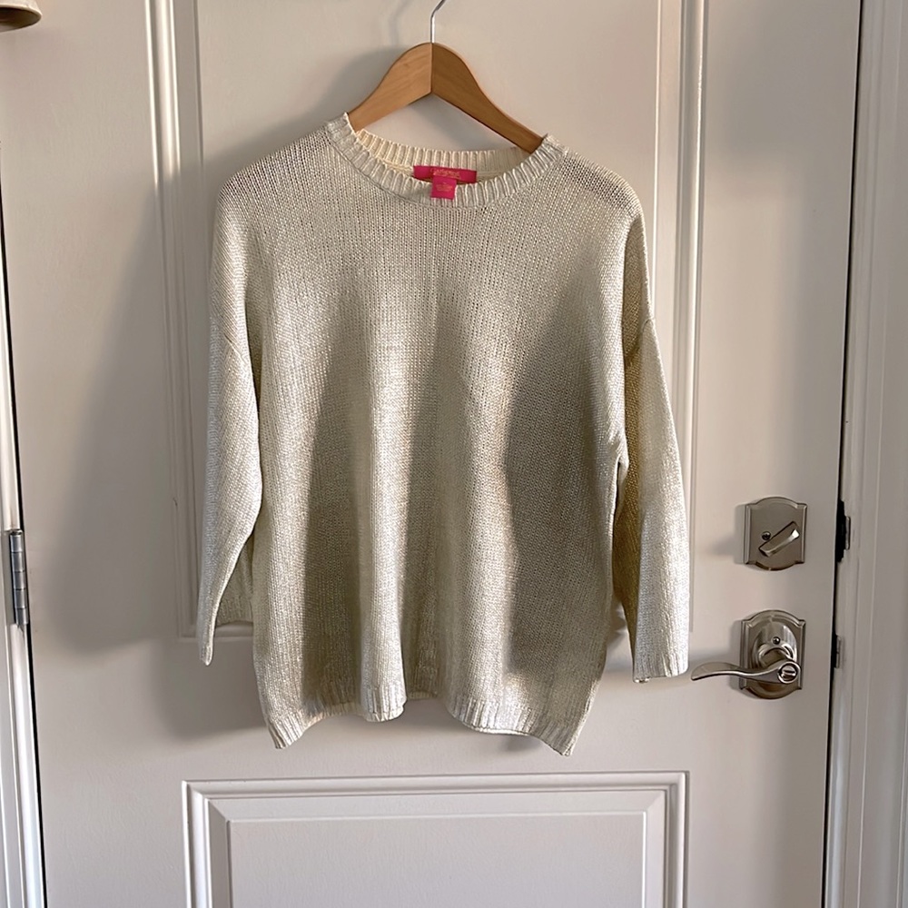 Catherine Malandrino Metallic-Gold 3/4 Sleeve Sweater
